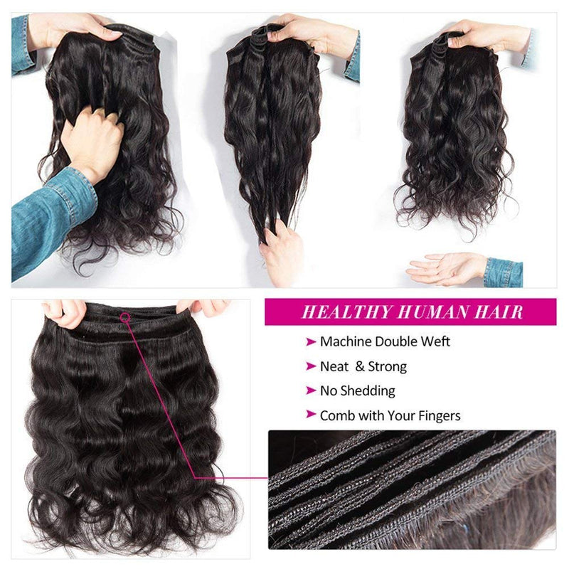 Beauty Princess Body Wave Human Hair 3 Bundles Double Weft 8A Brazilian Hair Bundles (14 16 18+12inch hair) Wingirl Store