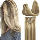 GOO GOO Clip in Hair Extensions Ombre Light Blonde Highlighted Golden Blonde 14 inch 7pcs 120g Remy Clip in Human Hair Extensions Thick Straight Real Hair Extensions GOO GOO Store