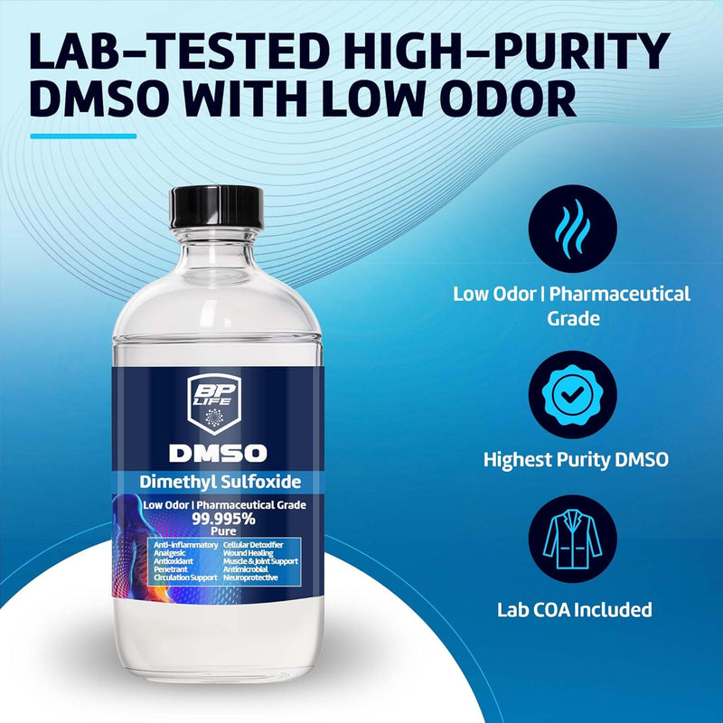 DMSO Dimethyl Sulfoxide 99.995% Pure | Low Odor | 8 oz (237 ml) Clear Glass Bottle | High Purity Multipurpose Solvent for Laboratory, Industrial & DIY Use Infinity Warehouse
