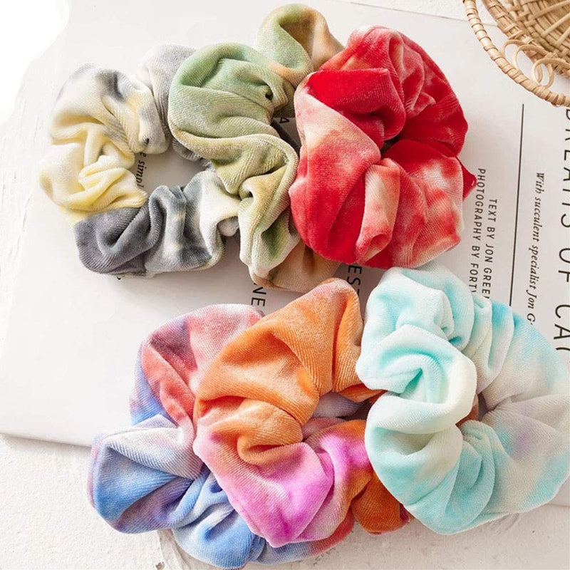 MOFEINI 6pcs Tie Dye Scrunchies for Hair, Comfortable & Soft Large Velvet Scrunchies Hair Bands Elastic Ponytail Holders Hair Ties for Women Girls Hair Accessories (6 Pcs Tie Dye Pattern) MOFEINI