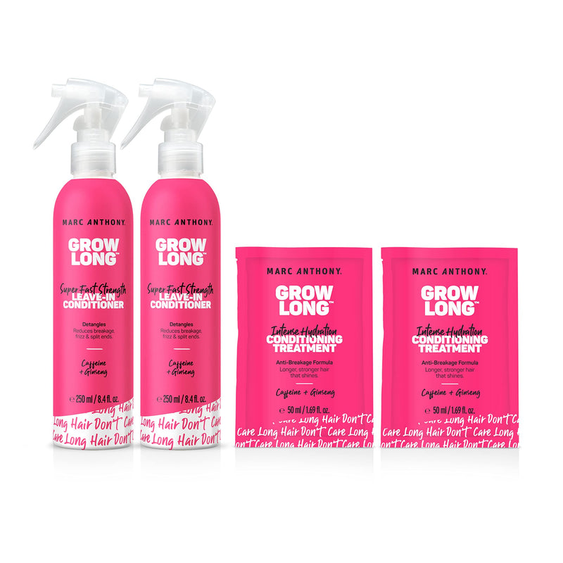 Marc Anthony Grow Long Leave In Conditioner and Hair Treatment Mask Bundle - Biotin & Vitamin E Dorm Room Essentials Hair Care Gift Set for Women - 2 Leave In Conditioner Sprays, 2 Travel Hair Masks Marc Anthony Store