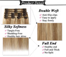 S-noilite Clip in Hair Extensions Human Hair Balayage 100% Real Human Hair Thick Double Weft Full Head 8 Pieces/18 Clips Straight Silky (24 Inch - 170g,Light Golden Brown/Bleach Blonde (