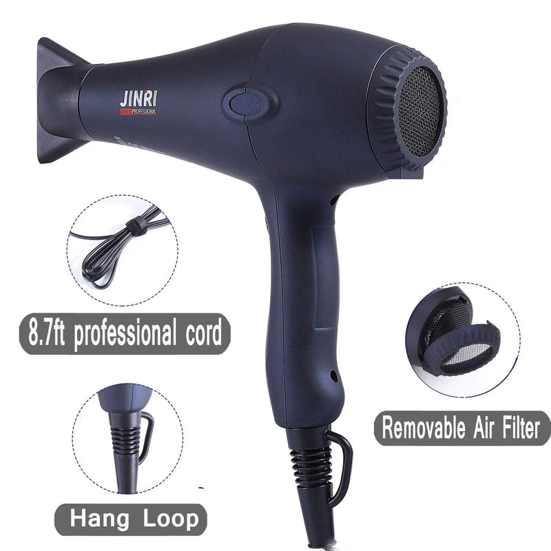 1875w Professional Tourmaline Hair Dryer, Negative Ionic Salon Hair Blow Dryer,DC Motor Light Weight Low Noise Hair Dryers with Diffuser & Concentrator（Blue-Black） Kaleep