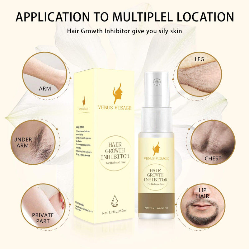 Hair Inhibitor 50ml Upgraded, Hair Stop Growth Spray, Non-Irritating Hair Removal Inhibitor for Body and Face, Arm, Armpit, Leg for Men and Women VENUS VISAGE