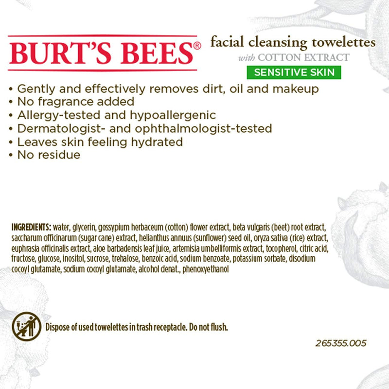 Burt's Bees Sensitive Facial Cleansing Towelettes with Cotton Extract for Sensitive Skin - 30 Count Burt's Bees Store