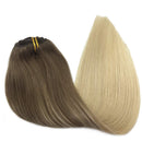 Doores Human Hair Extensions Clip in Ombre Ash Brown to Platinum Blonde 120g 7pcs 22 Inch Clip in Hair Extensions Straight Natural Hair Extensions Clip in Real Extensions DOORES Store