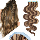 16 Inch Tape in Hair Extensions Body Wave Human Hair Highlight 50g Thin Long Hair 20pcs/pack Seamless Skin Weft Glue in Wavy Hairpieces