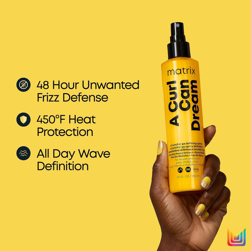 Matrix A Curl Can Dream Scrunch N' Go Defining Spray For Wavy and Curly Hair, Frizz Control and Heat Protection Hair Spray, With Manuka Honey Extract Infinity Warehouse