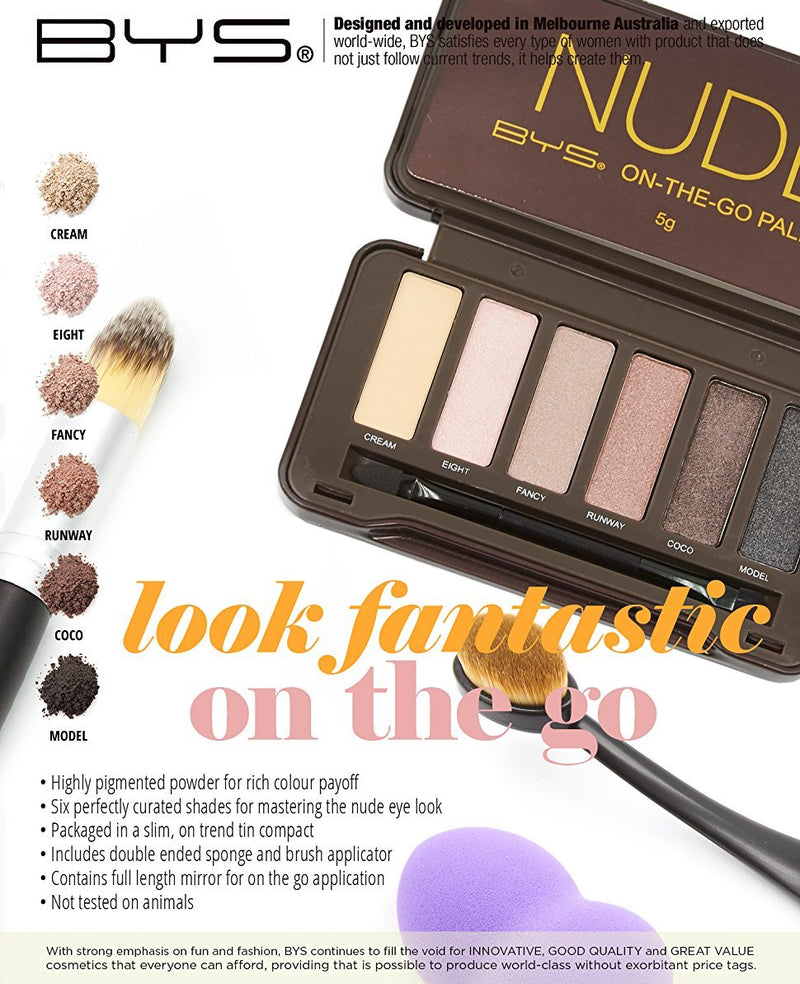BYS On-The-Go Eyeshadow Palette,Six Shades with Mirror and Applicator, Nude BYS