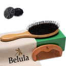 Premium Boar Bristle Hair Brush for Men Set.Styling Mens' Hair Brush with Nylon Pins. Boar Bristle Brush, 2 x Palm Brush, Wooden Comb & Travel Bag Included. Belula
