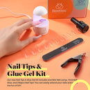 Beetles Coffin Nail Tips Nail Gel Kit, 2 In 1 Nail Gel Base Coat with Long False Nail and U V LED Nail Lamp for Acrylic Nail/Dip Powder Nails/Poly Nail Extension Gel Nail Art DIY Home beetles Gel Polish
