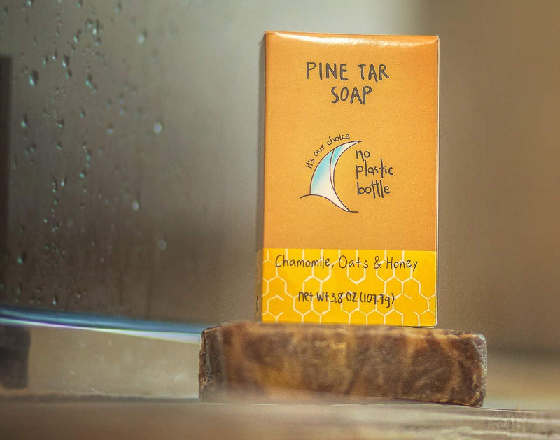 Handmade Pine Tar Soap Bar with Coconut, Oat, Honey & Chamomile – Biodegradable Sustainable & All Natural Body Wash Exfoliating Scrub for Men & Women- Helps Relieve Symptoms of Eczema, Psoriasis, Itch, Pregnancy Rash it's our choice no plastic bottle