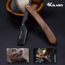 Professional Barber Straight Edge Razor - Salon Hair Cut Stainless Steel Safety Blade for Close Shaving, Navalha De Barbeiro (with 10 single edge sharp blades) (Wooden handle) 4kblades
