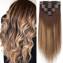 S-noilite Clip in Human Hair Extensions Dip-Dye Ombre Thick True Double Weft 100% Remy Human Hair Full Head 8 Pieces 18 Clips (24 Inch - 170g,Medium Brown/Dark Blonde/Medium Brown (