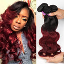 Ombre Burgundy Brazilian Body Wave Hair 4 Bundles 100% Unprocessed Human Hair Bundles T1B/99J Wet and Wavy Human Hair Weave Bundles for Black Women (12"14"16"18") ALISFEEL
