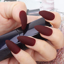 24PCS Matte False Nail Press on Acrylic Fake Nails Pure Color Full Cover Ballerina Professional Nail Art Set with Nail File, Stickers, Wooden Stick (Dark red) Yokilly