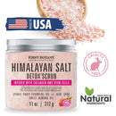 Himalayan Salt Body Scrub with Collagen and Stem Cells - Natural Exfoliating Salt Scrub & Body and Face Souffle helps with Moisturizing Skin, Acne, Cellulite, Dead Skin Scars, Wrinkles (11 oz) First Botany