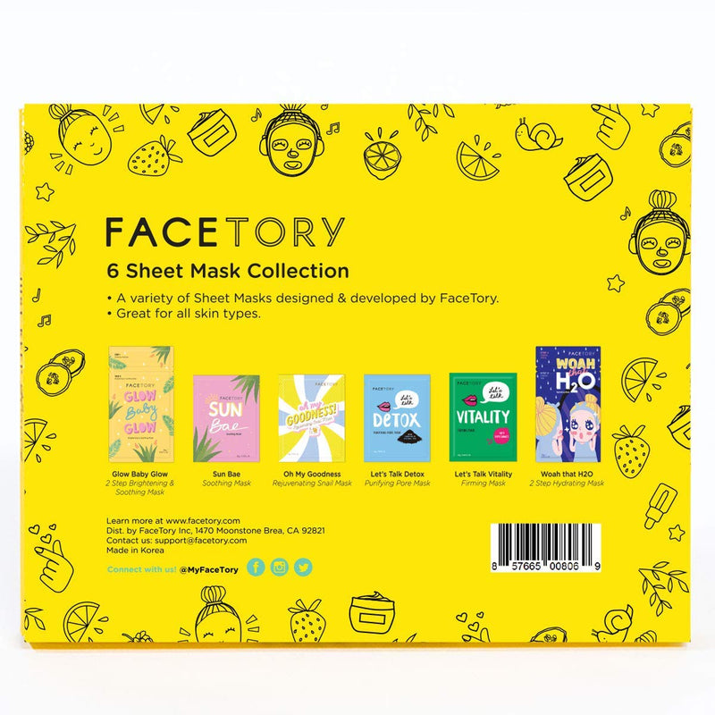 FaceTory 6 Sheet Mask Gift Set | Hydrate, Brighten, Moisturize for Glowing Skin FACETORY Store