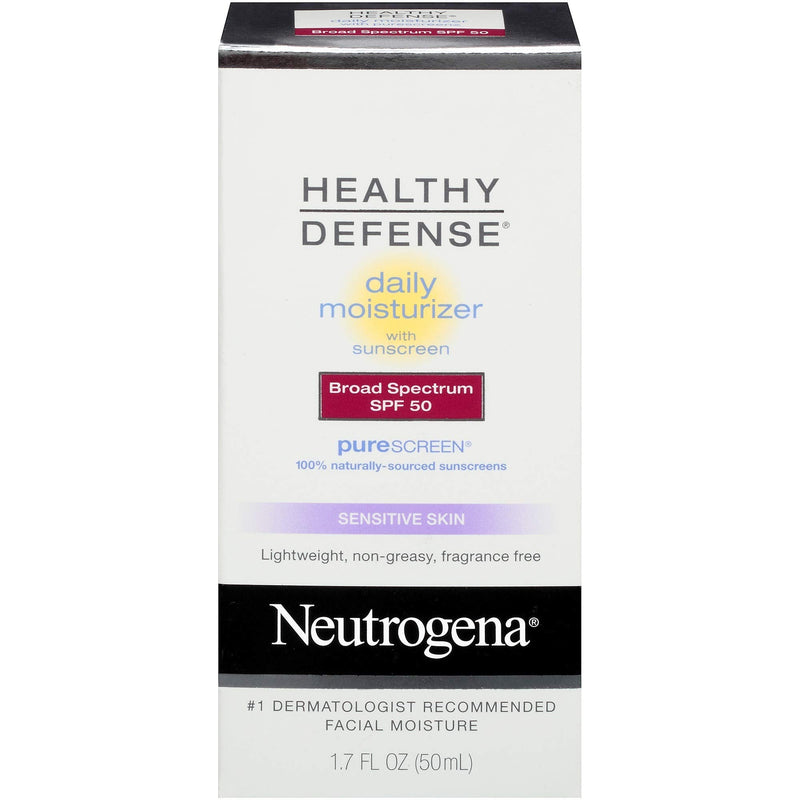 Neutrogena Healthy Defense Daily Moisturizer for Sensitive Skin with SPF 50, Mineral Sunscreen with Zinc Dioxide & Titanium Dioxide, Oil-Free & Fragrance-Free, 1.7 fl. oz Neutrogena