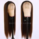 Maycaur 13X4 Inch Long Straight Brown Lace Front Wigs for Fashion Women Black Brown Ombre Color Synthetic Lace Front Wigs with Natural Baby Hair 24 Inch Maycaur