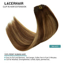 Lacer 18 Inch Highlight Clip in Hair Extensions Chocolate Brown to Caramel Blonde Remy Clip in Human Hair Extensions Straight Balayage Real Natural Hair Extensions 120g 7pcs Lacer Store