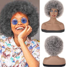 PWEOUKE 4 Inch Grey Afro Wig for Black Women Lightweight Synthetic Wig Fluffy Afro Curly Hair for Party and Daily High Temperature Fiber Short Afro Kinky Curly Wigs Full Wigs GREY