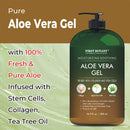 Pure Aloe vera gel - with 100% Fresh & Pure Aloe Infused with Stem Cells, Collagen, Tea Tree Oil - Natural Raw Moisturizer for Face, Skin, Body, Hair. Perfect for Sunburn, Acne, Razor Bumps 16.9 fl oz First Botany