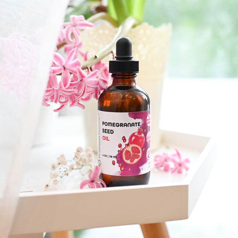 Organic Pomegranate Seed Face Oil. 100% Pure Unrefined Cold Pressed for Essential Oils. Rejuvenates Hair, Promotes Skin Elasticity. Gua Sha Oil. Antioxidant Moisturizer for Hair Skin and Nails 4 oz Premium Nature