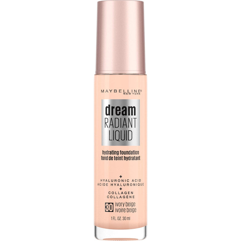 Maybelline Dream Radiant Liquid Medium Coverage Hydrating Makeup, Lightweight Liquid Foundation, Ivory Beige, 1 Fl; Oz Maybelline New York