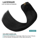Lacer New Version Thick Hair Extensions Clip in Human Hair Full Head Silky Straight Glam Seamless Clip in Hair Extensions 140g 7pcs Jet Black