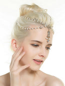 Aukmla White Indian Chain Hair Jewelry Boho Festival Egyptian Head Chain Pendant Headpiece Beads Gold bridal Hairstyle Pearls Christmas for Women and Girls Aukmla