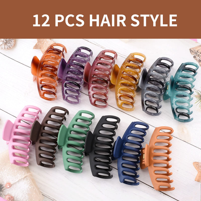 12 PCS Big Hair Claw Clips , Trendcy Colors,Matte Non-slip Material ,Strong Hold Hair For Women And Girls,Suitable For Thin Or Thick Hair,Fashion Hair Accessories,4.3 inch (4.3 inch) HQ-SITE