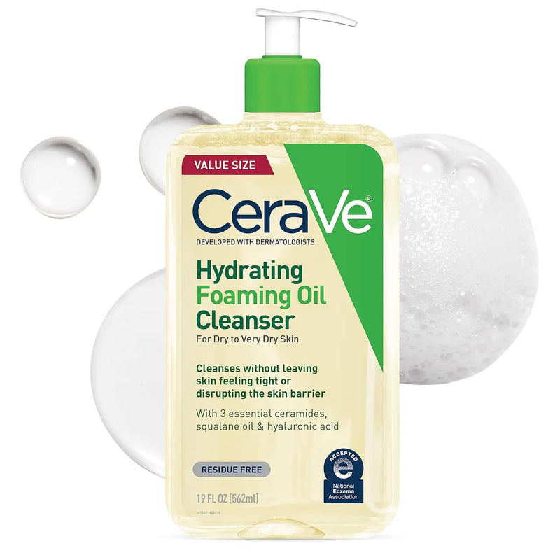 CeraVe Hydrating Foaming Oil Cleanser, Moisturizing Cleanser for Face & Body, Squalane Oil + Hyaluronic Acid + Ceramides, For Dry to Very Dry Skin, Fragrance Free & Residue Free, 8 FL Oz Infinity Warehouse