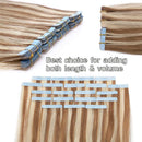 40pcs Rooted Tape in Remy Human Hair Extensions 100g Ash Brown mixed Bleach Blonde 20 inch Highlighted Long Straight Remy Skin Weft Invisible Double Sided Tape +20pcs Tapes20inch