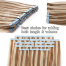 40pcs Rooted Tape in Remy Human Hair Extensions 100g Ash Brown mixed Bleach Blonde 20 inch Highlighted Long Straight Remy Skin Weft Invisible Double Sided Tape +20pcs Tapes20inch