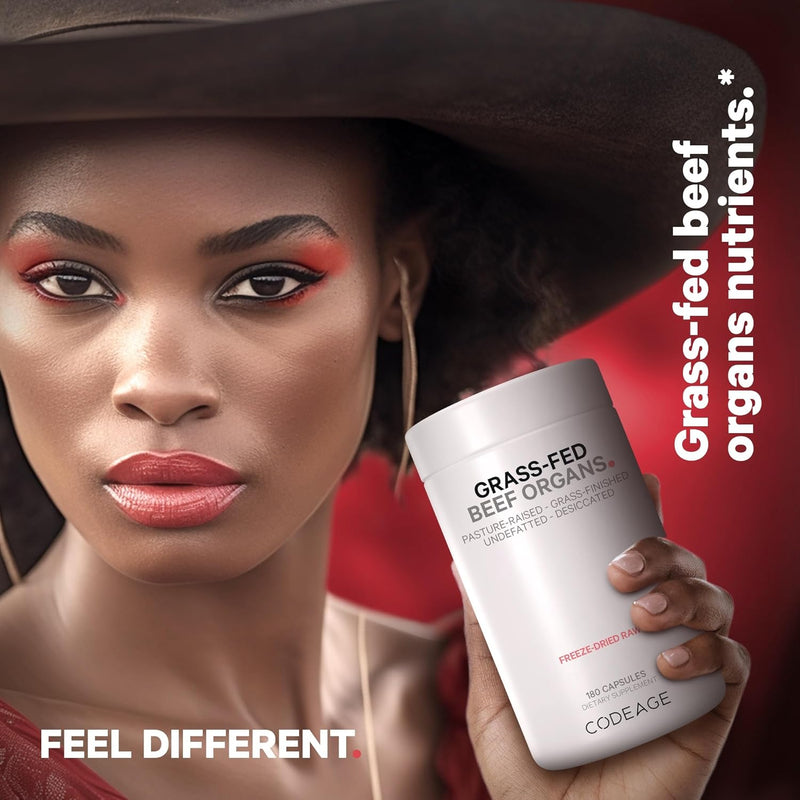 Codeage Grass Fed Beef Organs Supplement – Glandulars Supplements - Freeze Dried, Non-Defatted, Desiccated Liver, Heart, Kidney, Pancreas & Spleen Bovine Pills – Beef Vitamins - Non-GMO -180 Capsules Infinity Warehouse