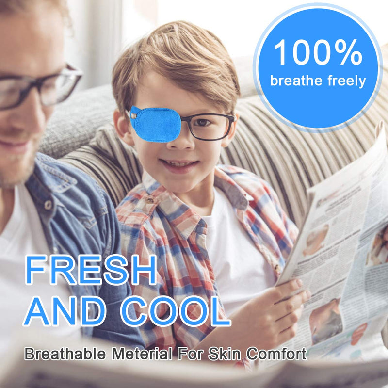 4 Pack Eye Patches for Kids Girls Boys, Right & Left Eye Patch for Glasses, Lazy Eye Patch for Children Treating Lazy Eye Amblyopia Strabismus and After Surgery (Blue) HECATY