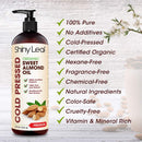Organic Sweet Almond Oil for Hair and Skin, 100% Pure and Cold-Pressed, Hexane-Free, Lightweight, Non-Greasy Skin Moisturizer, Nourishing Massage Oil, Effective Carrier Oil by Shiny Leaf 16 fl. oz. Shiny Leaf
