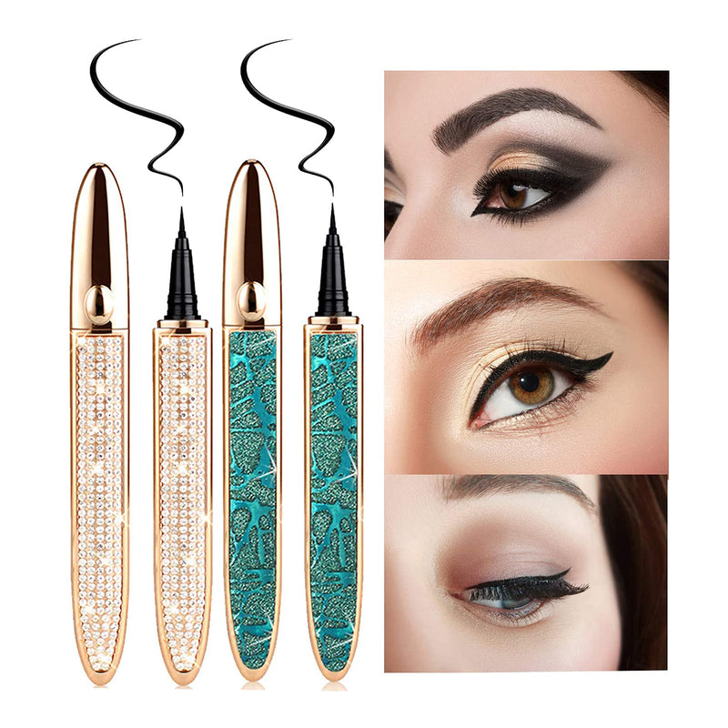 Coosa 2PCS Diamond Self-adhesive Eyeliner Pen Magnetic Eyeliner Kit Quick-Drying Waterproof Longlasting Liquid Eyeliner No Glue Needed (A) Coosa beauty