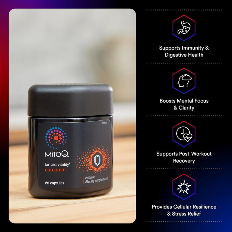 MitoQ Curcumin Advanced CoQ10 Antioxidant - Contains Mitoquinol Mesylate & Super Bioavailable Longvida Curcumin Turmeric - Supports Immunity, Digestive Health, & Cell Vitality (60 Capsules) Infinity Warehouse