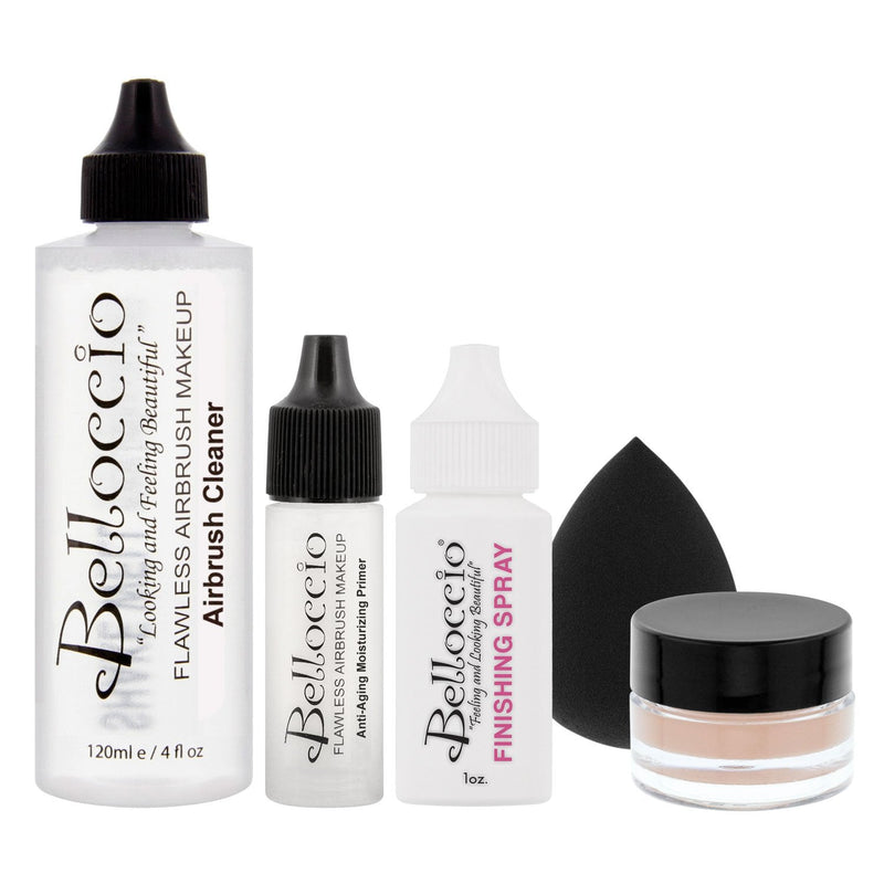 Belloccio Professional Beauty Airbrush Cosmetic Makeup System with 4 Medium Shades of Foundation in 1/4 Ounce Bottles - Kit Includes Blush, Bronzer and Highlighters Belloccio