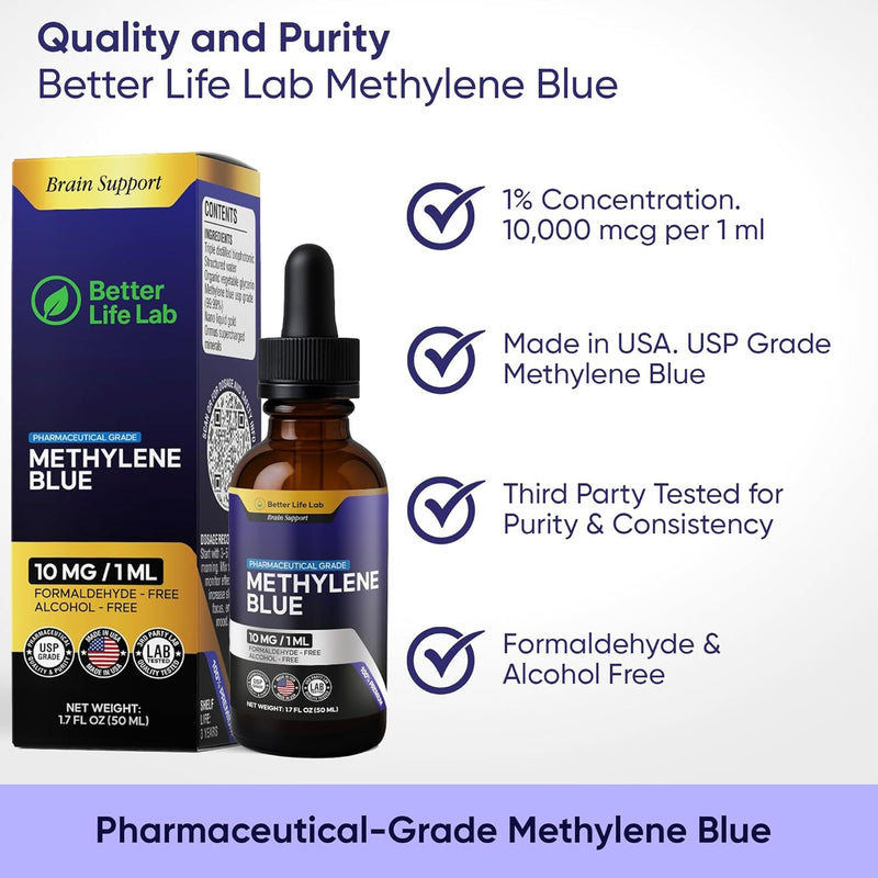Methylene Blue Pharmaceutical Grade 99.99% with Dropper, USP Grade Quality Drops, No Formaldehyde, Made in USA (1% 50ml Bottle) Infinity Warehouse