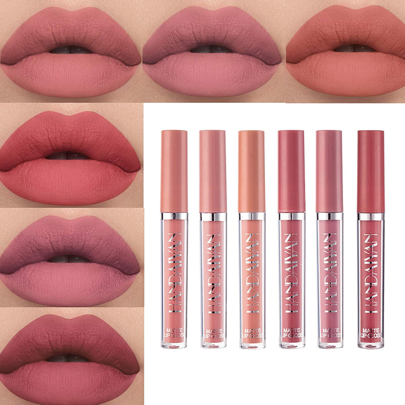 Matte Nude Liquid 6Pcs/Set Lipstick Velvety Long Lasting and Waterproof Makeup Set Non-Stick Cup Moisturizer Durable Lip Gloss kit (B) MYUANGO Store
