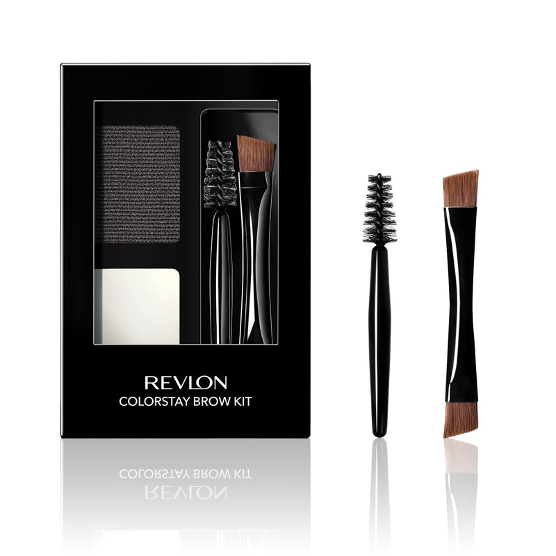 Revlon ColorStay Brow Kit, Includes Longwear Brow Powder, Clear Pomade, Dual-Ended Angled Tip Eyebrow Brush & Spoolie Brush, Soft Black (101), 0.08 oz REVLON