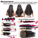 QTHAIR 12A Brazilian Deep Wave Bundles with Closure (10 10+10) Brazilian Virgin Human Hair Bundles with Closure Wet and Wavy Curly Hair 2 Bundles with Lace Closure Free Part QTHAIR