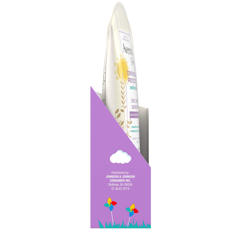 Aveeno Baby Continuous Protection Zinc Oxide Mineral Sunscreen Lotion for Sensitive Skin, Broad Spectrum SPF 50, Paraben- & Tear-Free, Sweat- & Water-Resistant, Travel-Size, 2 x 3 fl. oz Aveeno