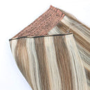 Sassina Halo Hair Extensions Real Human Hair One Hairpiece for a Full Head with Invisible Fish Line Highlight Ash Blonde to Platinum Blonde P8/60