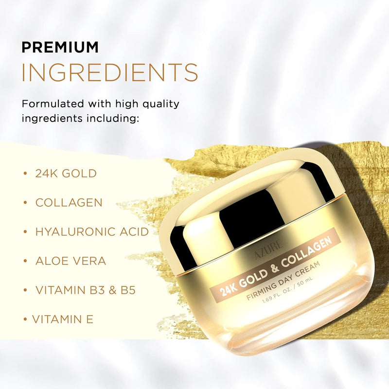 Azure Dermatologist Tested 24K Gold & Collagen Face Moisturizer - K Beauty Anti-Aging Face Cream for Firming & Skin Tightening Face Cream - Korean Skincare - All Skin Type 1.69 fl oz Infinity Warehouse