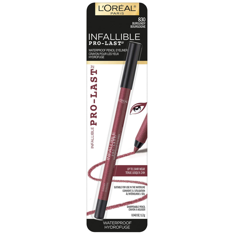 L'Oreal Paris Makeup Infallible Pro-Last Pencil Eyeliner, Waterproof and Smudge-Resistant, Glides on Easily to Create any Look, Burgundy, 0.042 Oz. L'Oreal Paris