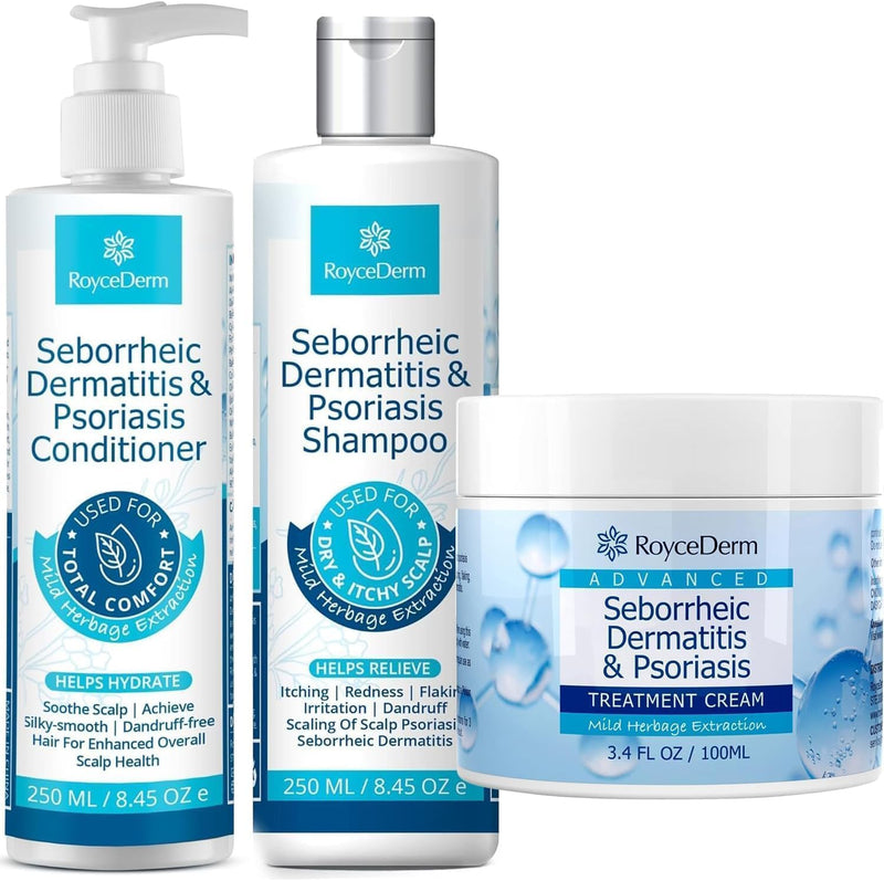 Seborrheic Dermatitis & Psoriasis Cream, Shampoo and Conditioner Set - Scalp Therapy System for Folliculitis, Psoriasis, Dandruff, Dry Scalp - Scalp Treatment to Relieve Itching, Flaking, Irritation Infinity Warehouse